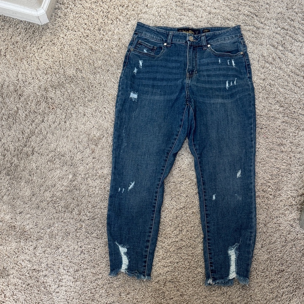 Indigo Rein Distressed Ankle Jeans in Dark Blue